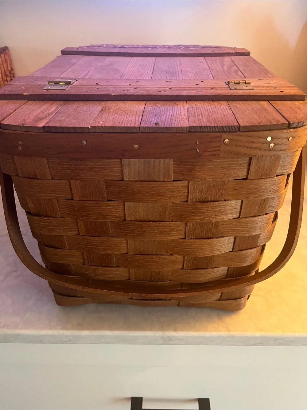 Vintage Basketville Large  Woven Wood Picnic Basket Home Decor
